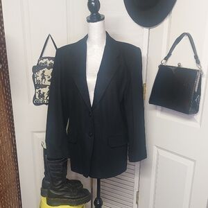 Vintage Classic Black Wool Blazer Size 8 Goth, Dark Academia, 1990's
